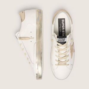 Golden Goose Women’s Super-Star with gold sparkle foxing and metal lettering